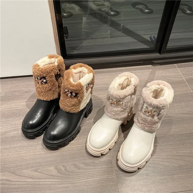 Meotina/зимние ботинки из натуральной кожи и шерсти на платформе