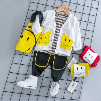 

HYLKIDHUOSE Autumn Infant Clothing Sets Baby Boy Girl Clothes Suits Smiley face Coat Stripe T Shirt Pants Kid Child Clothes Sets