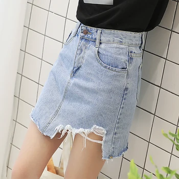

Women Blue Solid Casual High Waist A Line Denim Skirts Summer High Street Denim Skirt Pockets Button All-matched Jeans Skirt