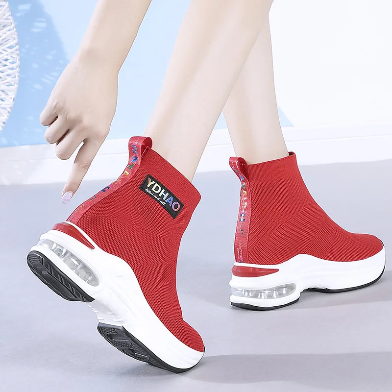 

Elevator WOMEN'S Shoes 2019 Autumn Ultra-Fire Red Versatile Slanted Heel Explicit Thin Short Boots Elasticity wa zi xie