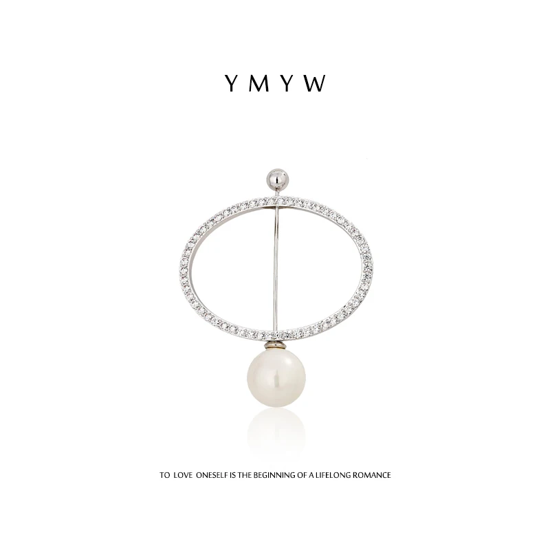 

YMYW Fashion Copper White Charm Brooch Geometric Round Shell Pearl Brooch Scarf Accessories for Women Girls Party Gift New