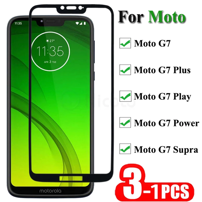 1-3PCS Full Cover Full Glue Screen Protector Tempered Glass For Motorola Moto G7 Plus Power Play Supra 9H Protective Glass Film ugi 3pcs 9h screen protective glass tempered glass protector front film for motorola moto g stylus g7 g8 g9 plus play power e6 7