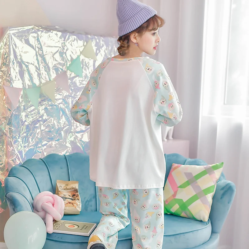 Disney Cartoon Snow White Dwarf Long Pajamas Set Lady Autumn Winter Cotton Long Sleeve Trousers Suit Printing Kawaii Pyjamas Set