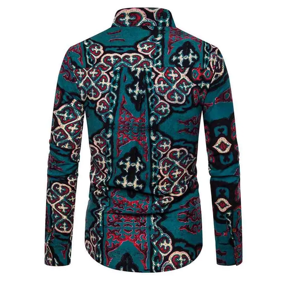 Мужская приталенная рубашка Гавайские рубашки с длинным рукавом 2019 модная