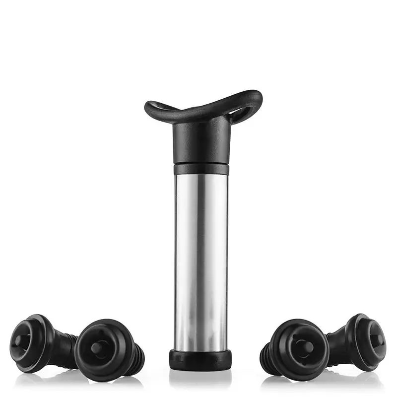 Wine Vacuum Pump with 4 Stoppers- Wine Stopper for Long Shelf life Silver black