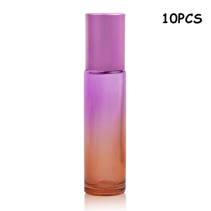 10PCS Purple Orange 1/5/10 шт 10 мл «Поцелуй меня») цвета в ассортименте; Стекло бутылка надевание крышки сверху роликом мяча с распылением ароматерапевтического эфирного масла тумана контейнер для путешествий многоразового флакон духов - Цвет: 10PCS Purple Orange