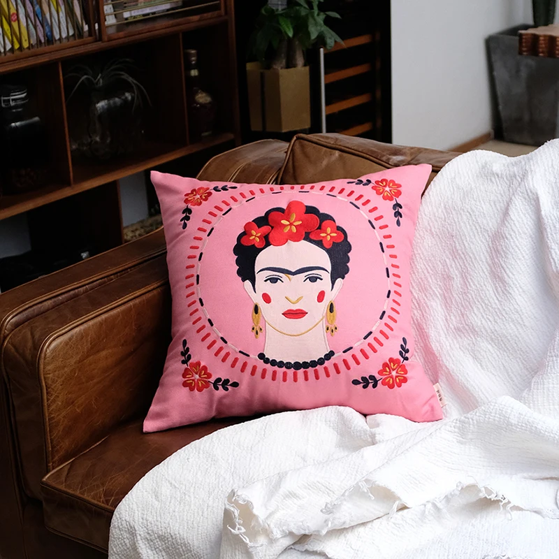dunxdeco arte senhora bordado capa de almofada decorativa fronha moderna sala artística simples clássico rosa sofá cadeira coussin