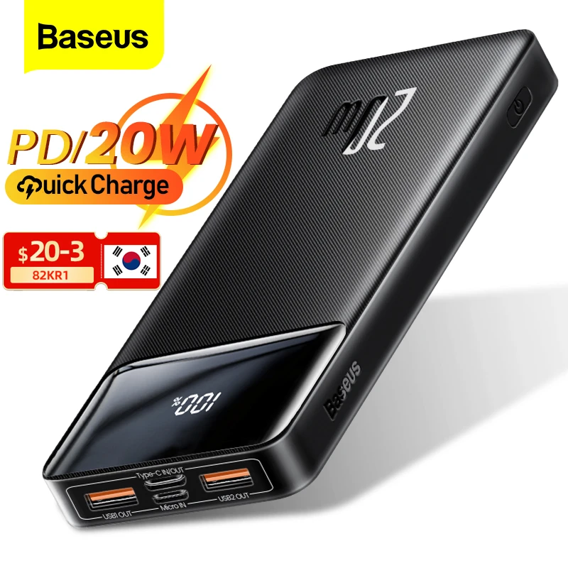 Baseus-batería externa portátil de 20000mAh