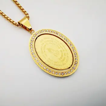 

2020 AW Bling Bling Rhinestones Christian 360° rotation Oval pendant nekclace Religious Bible Oval necklace women men jewelry