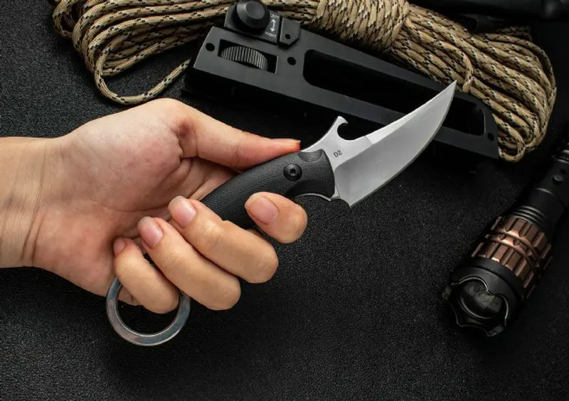 Охотничий нож из искусственной кожи Trskt Ручка G10 с K Kydex D2 сатиновое/каменное