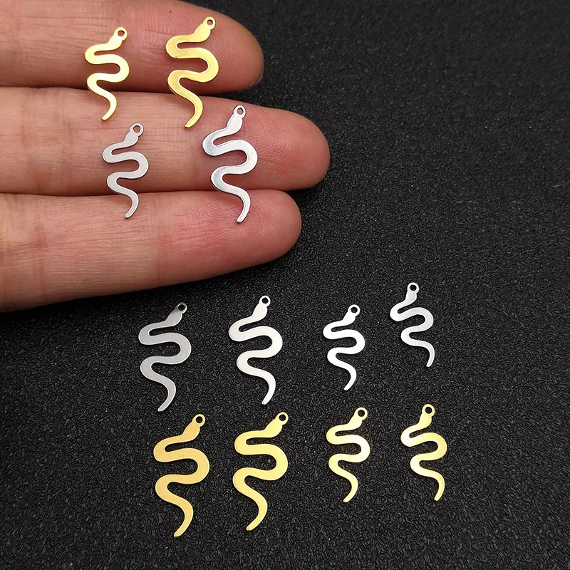 20pcs/lot Animal Gold Snake Charms Stainless Steel Dragon for DIY Earring Bracelet Jewelry Pendant Finding Making Accessories | Украшения и