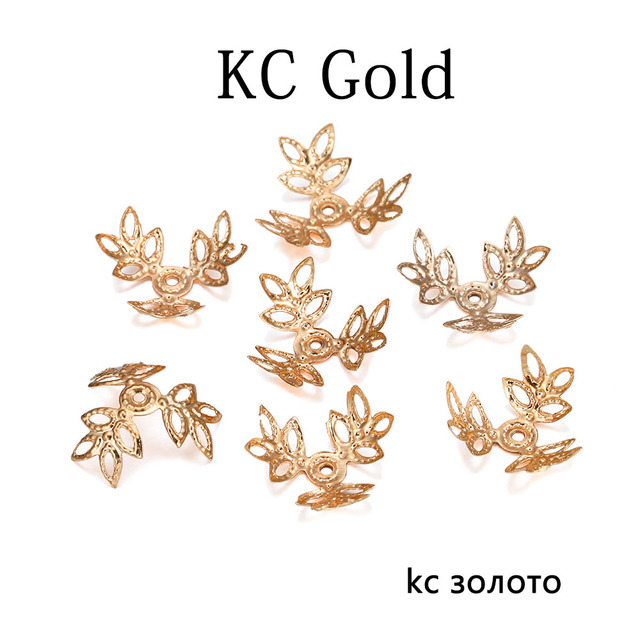16x16mm Metallic KC Gold Three leaves Spacer Beads End Cap For DIY Jewelry Making Bracelet Findings Supplies