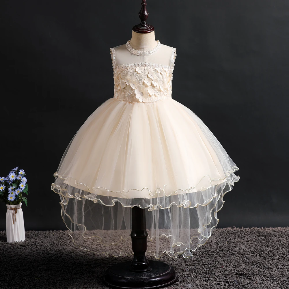 Skyyue/Свадебные Платья с цветочным узором для девочек, с круглым вырезом, без рукавов, с аппликацией, вышитая бальное платье, Детские вечерние платья для причастия 2002