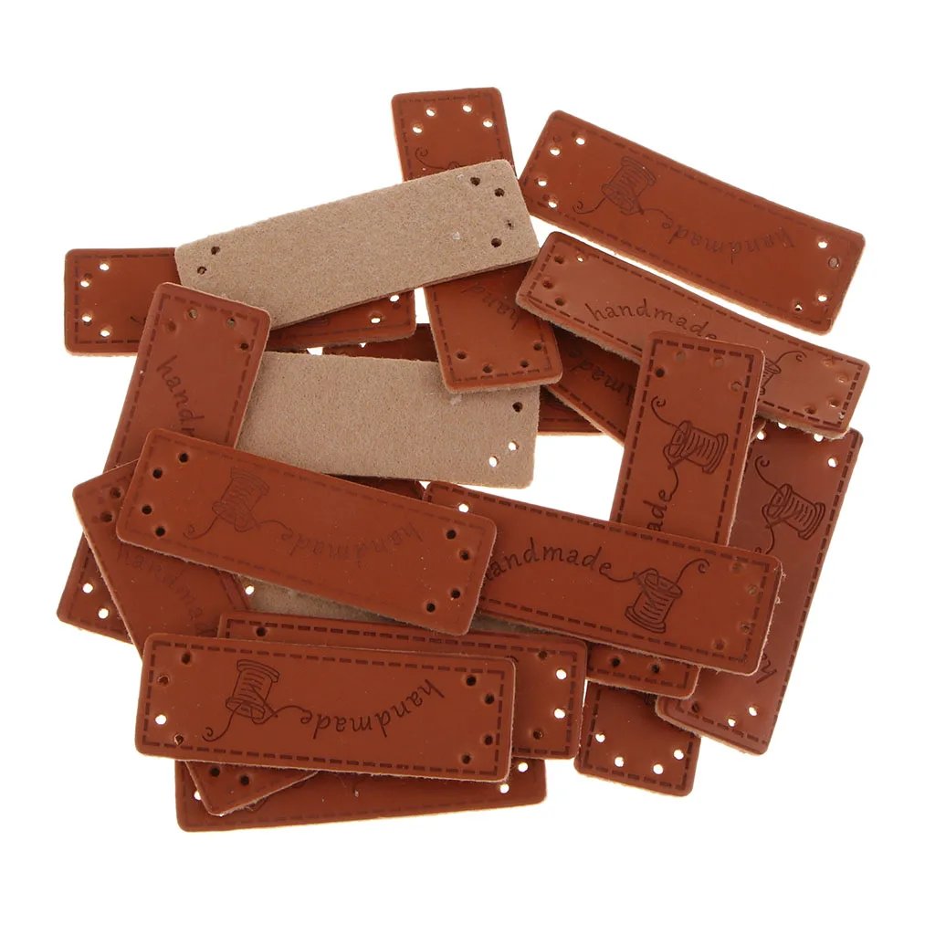 20pcs Leather Handmade Label Patches Tags DIY Sew Clothes Craft Leather Tags Hand Made Engraved Tag Labels Apparel Accessory