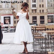 Mbcullyd vestido de novia con hombros descubiertos glamoroso 2020 nuevo vestido de novia de playa de longitud de té corto sin espalda vestido de noiva