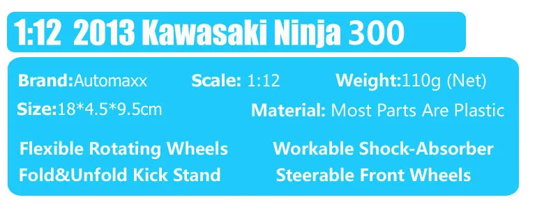 1:12 automax маленький Kawasaki Ninja 300 EX300 ZX3R гоночный мотоцикл игрушечные весы велосипед Diecasts& игрушки автомобили-модельная игрушка миниатюрный ребенок
