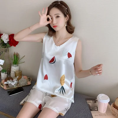 193 Summer Large size M-5XL women's pajamas short Silk pijama mujer Home suit Leisure comfort Sleepwear femme home clothes for women - Цвет: 193