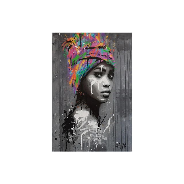 Abstract Black Colorful Graffiti African Woman Canvas Posters and Prints Custom Art Figure Picture Wall Painting for Living Room BH2045