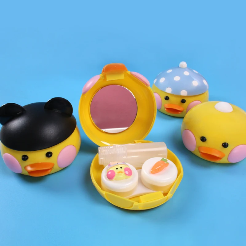 1 Set of Cute Yellow Duck Travel Glasses Plastic Contact Lens Case Travel Contact Lens Case Eye Care Kit Holder Container Gift contact lenses tools