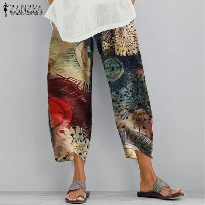 Printed Trousers Harem-Pants Long-Pantalon Turnip Oversized Elastic-Waist ZANZEA Female