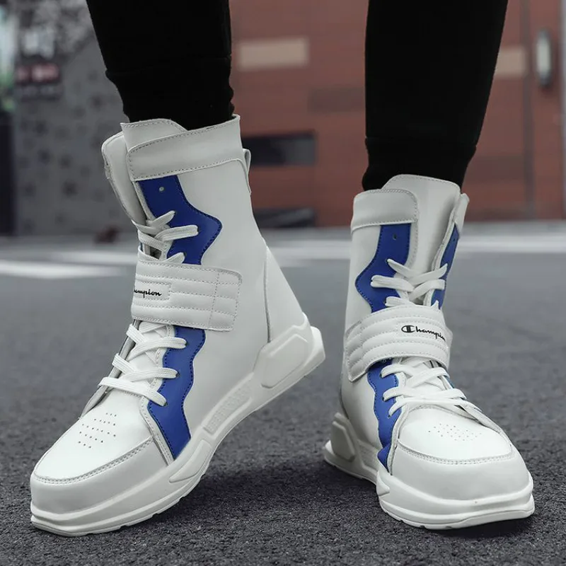 Роскошные Брендовые мужские кроссовки в стиле хип-хоп; повседневная обувь с высоким берцем; Мужская прогулочная обувь для танцев и тенниса на шнуровке с застежкой-липучкой