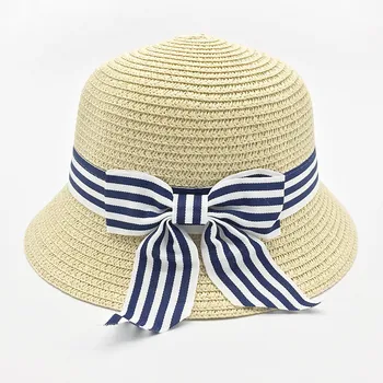 

4Colors Summer Wheat Panama Sun Hat Beach Hat Ribbon Bow Knot Naval Straw Hat