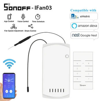 

SONOFF iFan03 Wifi Smart Fan Switch Ceiling Fan Light Controller 433 RF APP Voice Remote Control Adjust Speed Smart Home Module
