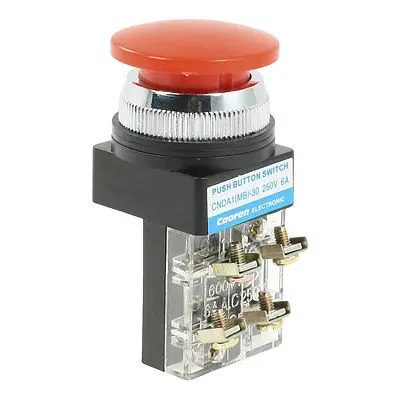 

250VAC 6A 1NO+1NC 4-Terminals Red Mushroom Head Push Botton Switch