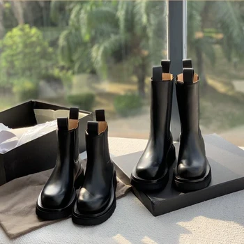 2021 Autumn Genuine Leather Autumn Boots for Women Platform Chelsea Boot Spring Cowhide Booties Fashion Female Black Bootie 1