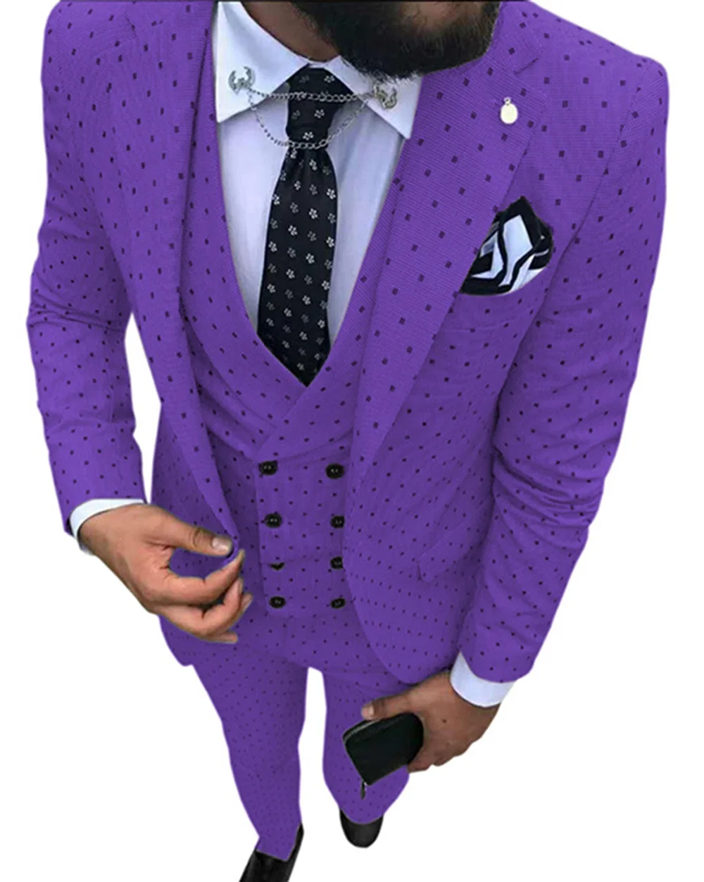 purple Мужской костюм цвета шампанского из 3 предметов с пятнистым отворотом, приталенный двубортный жилет, смокинги для женихов, мужские вечерние костюмы(Блейзер+ жилет+ брюки - Цвет: purple
