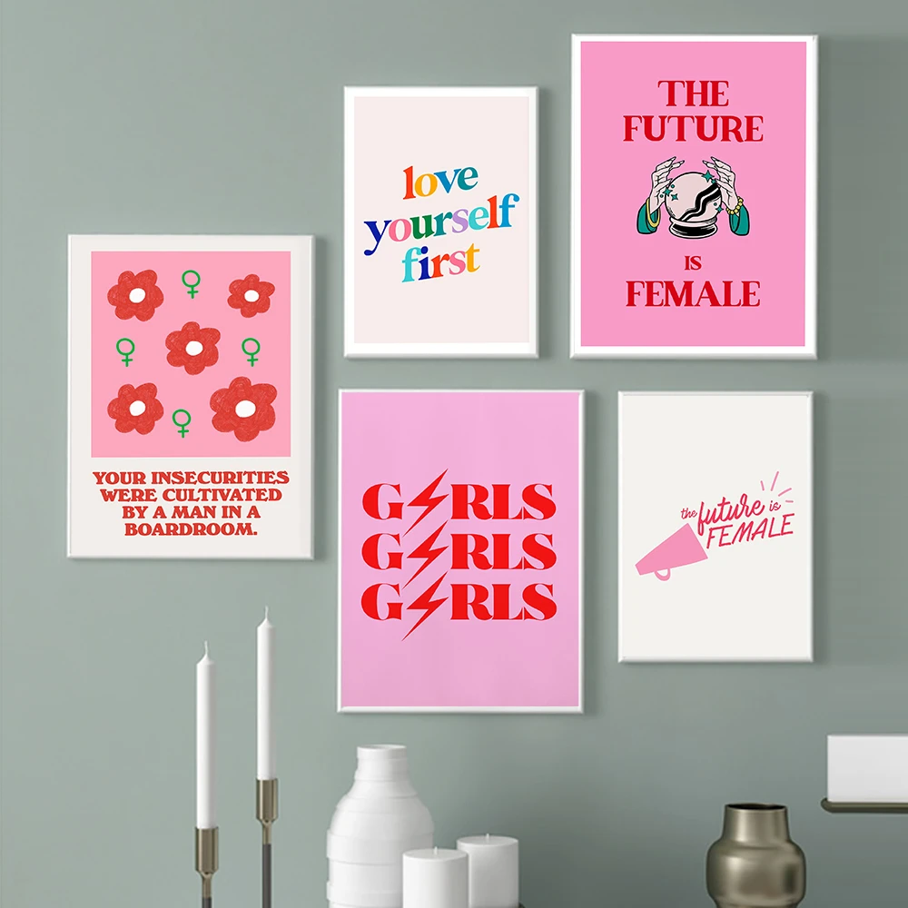 girl inspirational love picture wall art poster print retro feminist aesthetic pink quote canvas painting living room home decor painting calligraphy aliexpress