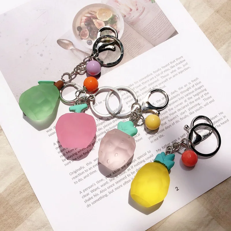 

Creative simulation fruit pineapple apple keyring cute strawberry bag pendant cartoon keychain schoolbag hanging ornaments