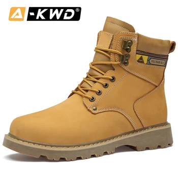 

Fashion Yellow Men Winter Boots High Top Work Shoes Werkschoenen Genuine Leather Man Winter Shoes Work Boots Lace-up Ankle Boots