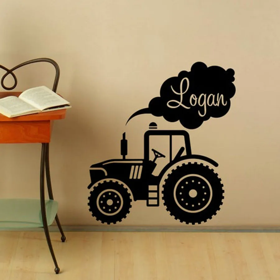Персонализированное имя трактор украшение для детей Bedrom виниловое искусство индивидуальная именная Настенная Наклейка модный домашний декор для мальчиков XL72 - Цвет: H622 Black