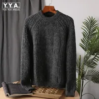 Wool Mohair Men Pullover Autumn Winter Thickening Warm Knitting Sweater Round Neck Raglan Sleeve Solid Long-Sleeve Casual Tops 1