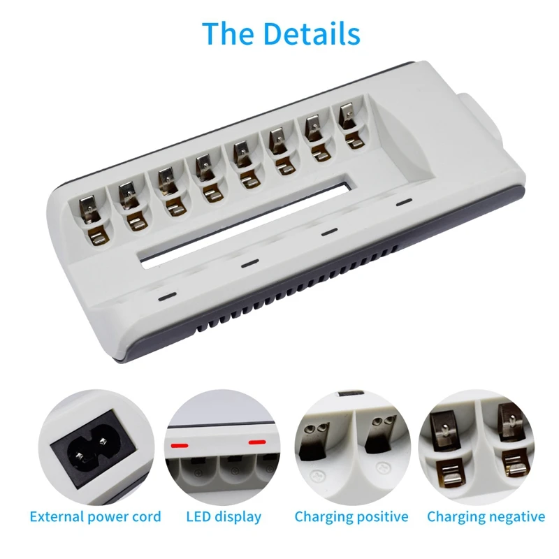 FULL-Quick Charger 8 Slots Smart Battery Charger For Aaa Aa Rechargeable Battery 1.2V Ni-Mh Ni-Cd Aa Aaa Rechargeable Batteries