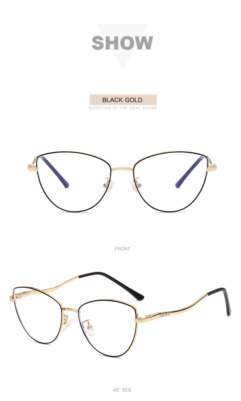 Cat Eye Metal Eyeglasses Frame for Women Men Clear Fake Glasses Women's Computer Eyewear Luxury Rhinestone blue blocker glasses