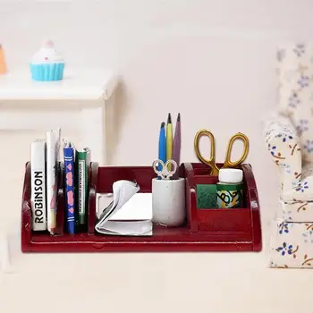 

1:12 Miniature Dollhouse Book Scissors Full Storage Rack Wooden Furniture School Things Book Wooden Bookshelf Dollhouse Decor
