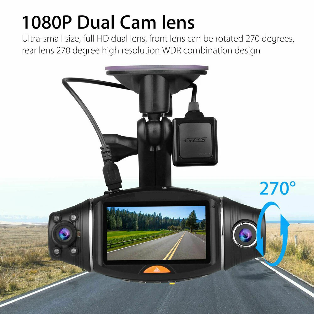 

R310 2.7 Inch Car DVR Camera Video Recorder GPS Dash Cam Recorder HD 1080P Night Vision IR Dual Lens GPS G-Sensor #B