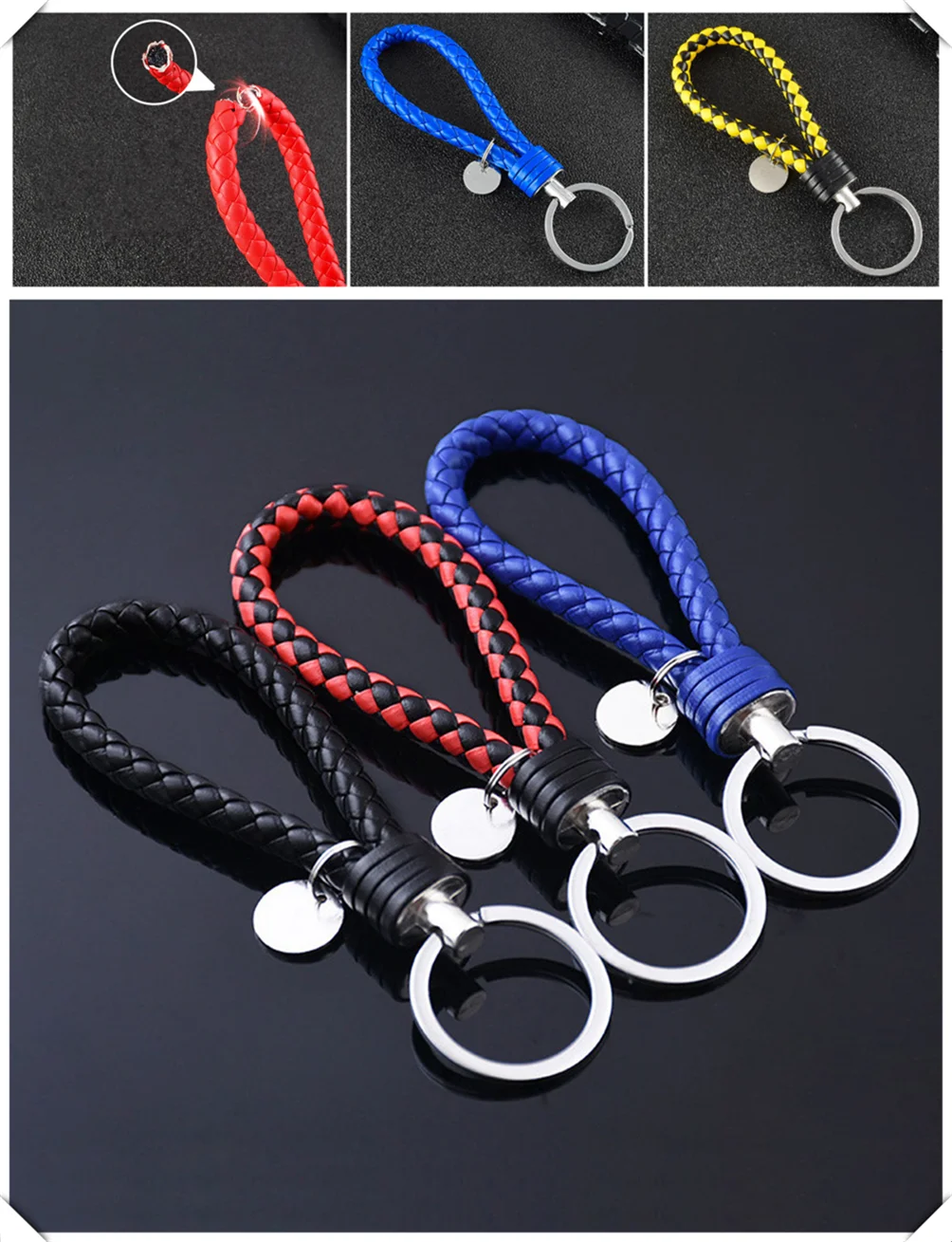 Universal motorcycle Car accessories woven leather rope key ring Personal wear