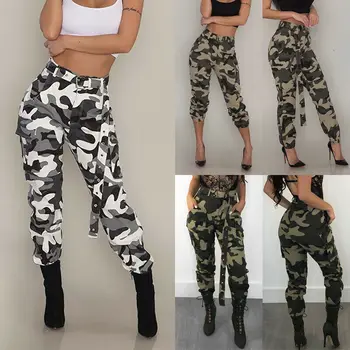 

Spring Autumn Casual Womens Camo Cargo Trousers Military Army Combat Camouflage Jeans Fashion High Waist Long Pants