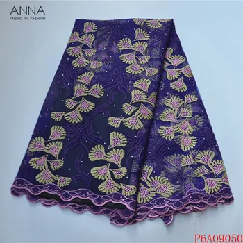 

Anna purple nigerian tulle lace fabric embroidered with stones 5 yards/piece high quality african net laces french mesh fabrics