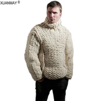 

Winter 2020 Super chunky Men's Turtleneck Sweater Loose casual handmade thick wool Sweater coat Thick warm male winter clothing