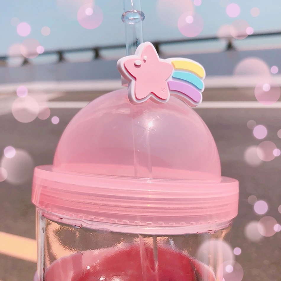 Boxi Kpop Kawaii стеклянная бутылка для воды для девочек, мультяшная Милая бутылка для воды для детей и взрослых, чашка для воды с крышкой и соломенными ручными чашками