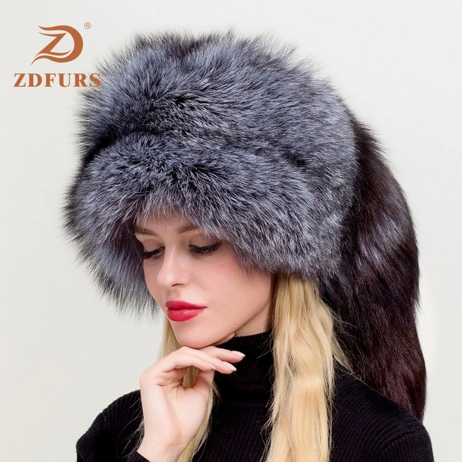 ZDFURS * Женская русская ушанка Авиатор охотничья шапка бомбер из лисьего меха шапки