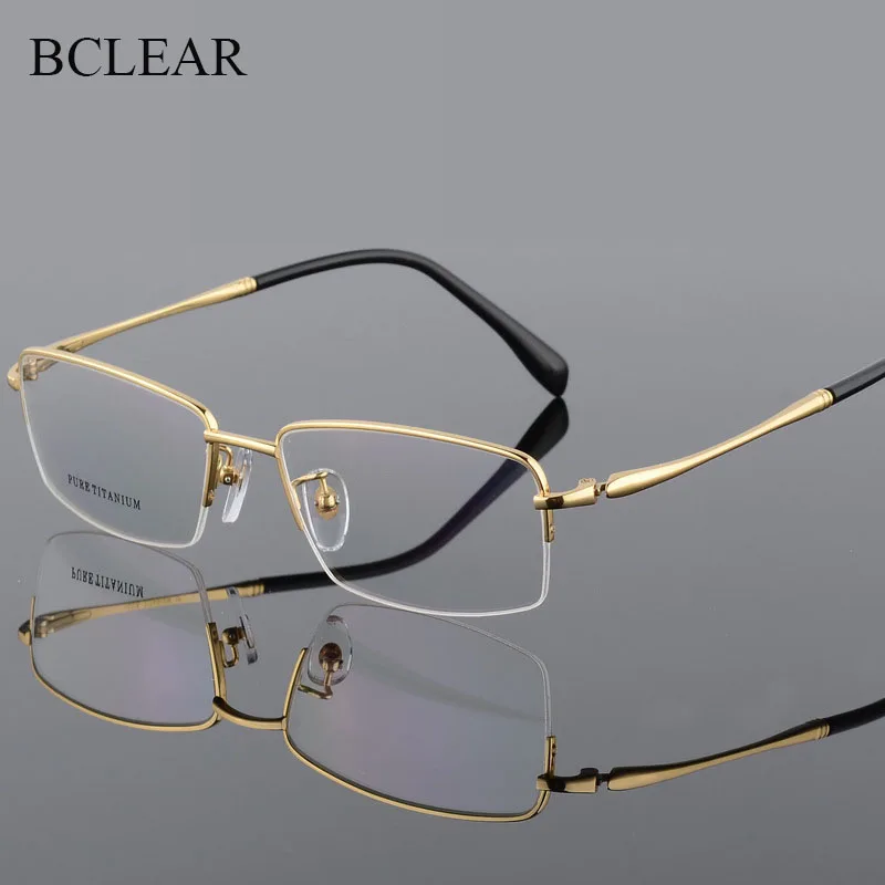 

BCLEAR Pure Titanium Spectacles Big Frame for Men Gold Silver Black Gray Width Face Optical Eyeglasses Frames Light Weight