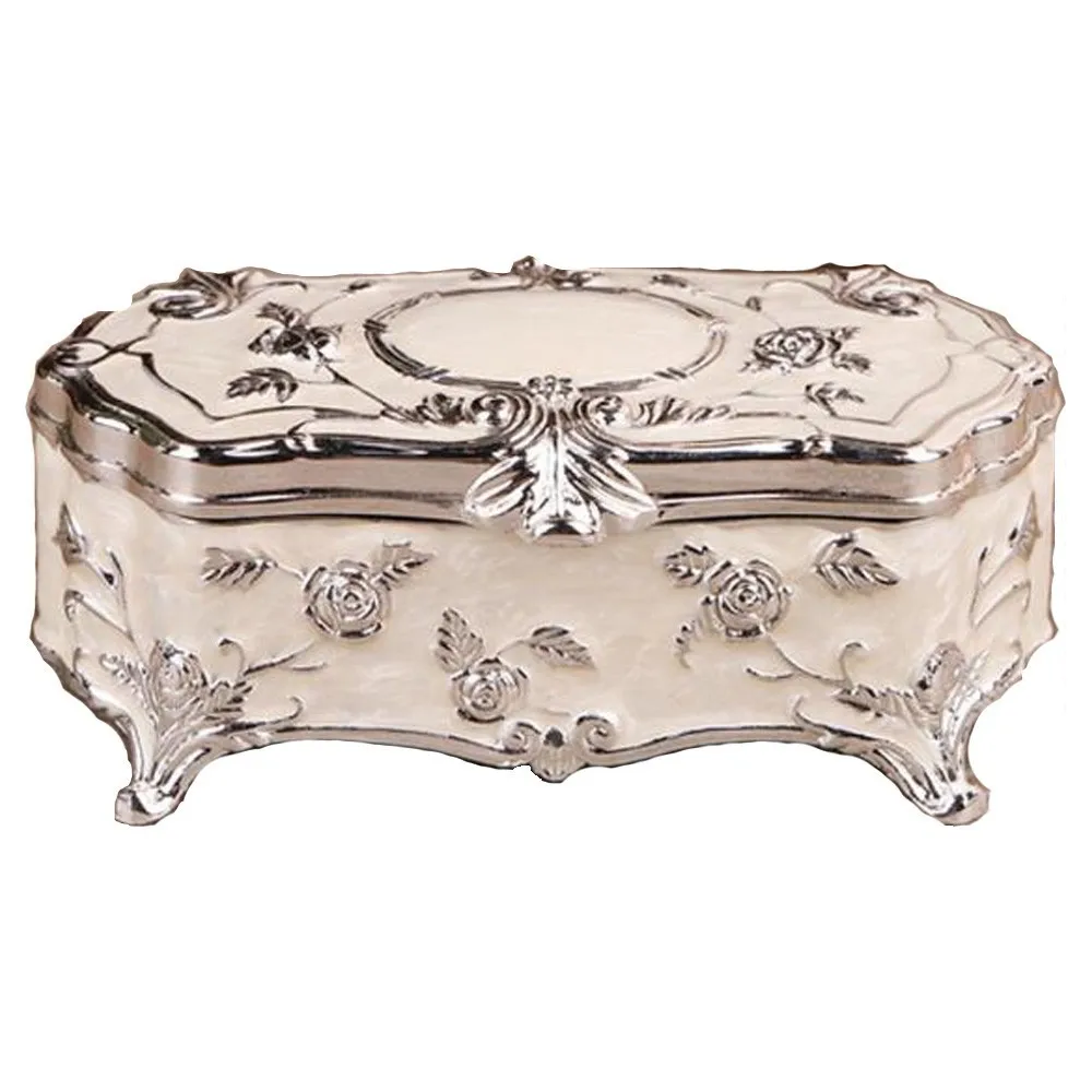 Vintage Jewellery Case Fashion Jewelry Box White Enamel Zinc Alloy