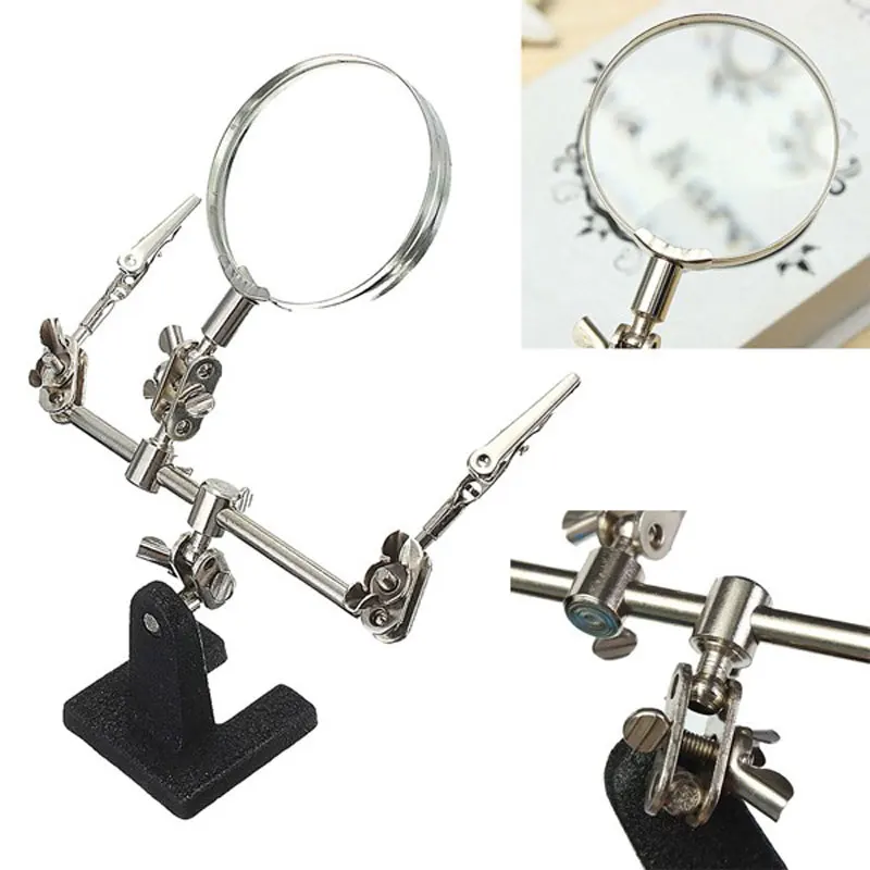 Auxiliary Clip Adjustable Desktop Magnifier Loupe Glass Lens for Circuit Board Inspection Welding Soldering Stand Repair Tool