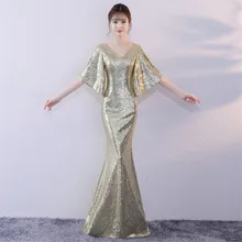 Вечернее платье, сексуальное, с двойным v-образным вырезом, вечерние платья, длина до пола, с блестками, Robe De Soiree,, половина рукава, официальное, вечернее платье F300