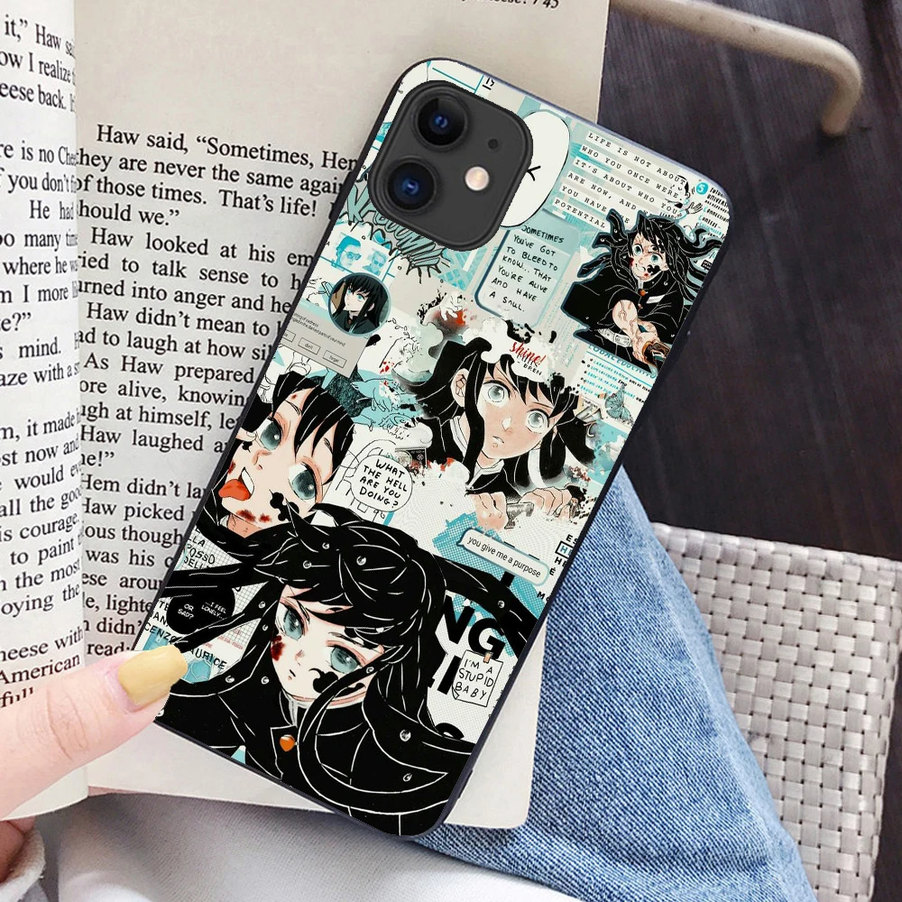 TPU Чехол Demon Slayer для iPhone 11 pro 6 6s 7 8 plus X XR XS Max чехол для телефона s новейший японский аниме Kimetsu no Yaiba черный чехол - Цвет: TPU